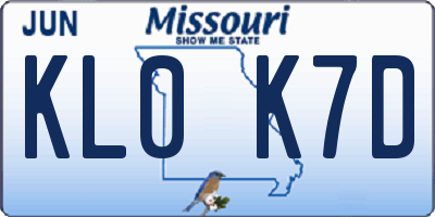 MO license plate KL0K7D
