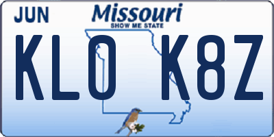 MO license plate KL0K8Z