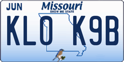 MO license plate KL0K9B