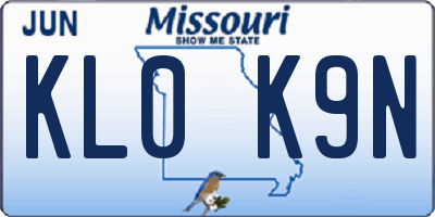 MO license plate KL0K9N