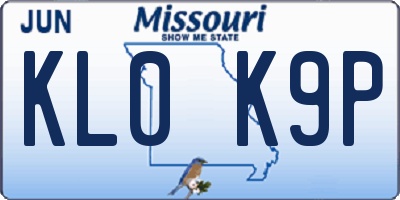 MO license plate KL0K9P