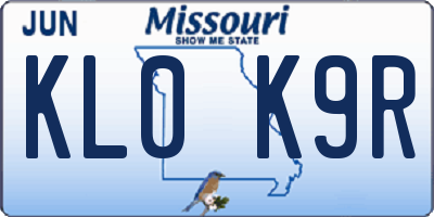 MO license plate KL0K9R