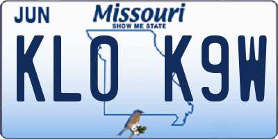 MO license plate KL0K9W