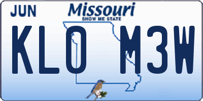 MO license plate KL0M3W