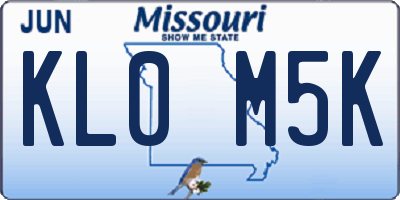 MO license plate KL0M5K