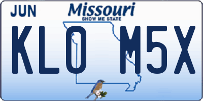 MO license plate KL0M5X