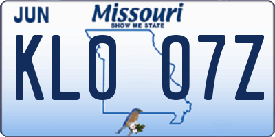 MO license plate KL0O7Z