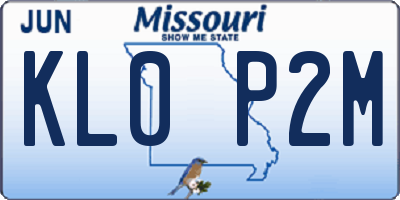 MO license plate KL0P2M