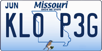 MO license plate KL0P3G