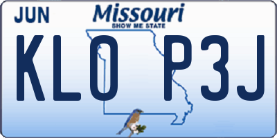 MO license plate KL0P3J