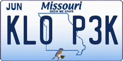 MO license plate KL0P3K