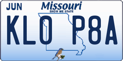 MO license plate KL0P8A
