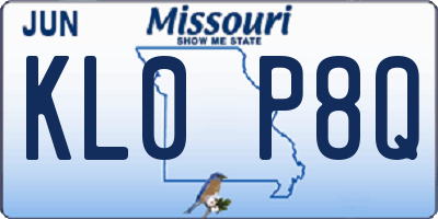 MO license plate KL0P8Q