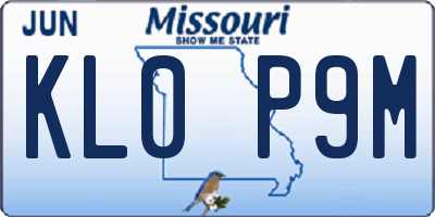 MO license plate KL0P9M