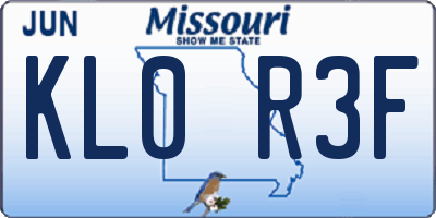 MO license plate KL0R3F
