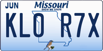 MO license plate KL0R7X