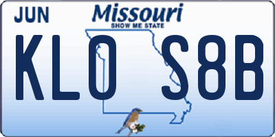MO license plate KL0S8B
