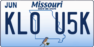 MO license plate KL0U5K