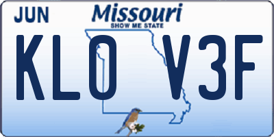 MO license plate KL0V3F