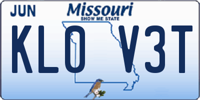MO license plate KL0V3T