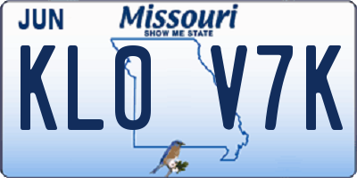 MO license plate KL0V7K