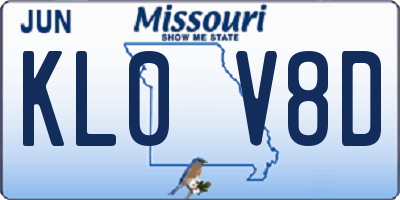 MO license plate KL0V8D