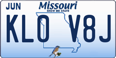 MO license plate KL0V8J