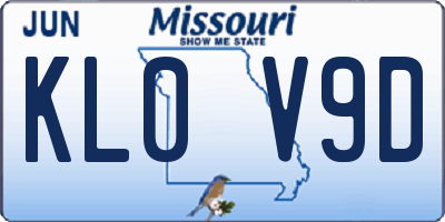 MO license plate KL0V9D