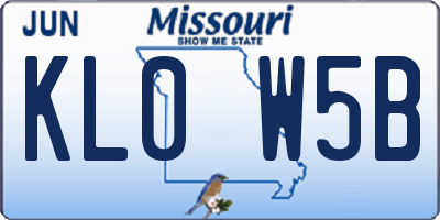 MO license plate KL0W5B
