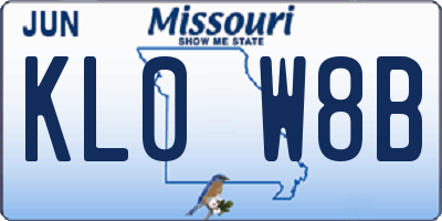 MO license plate KL0W8B