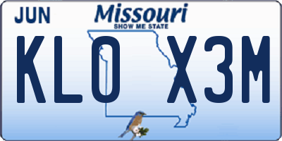 MO license plate KL0X3M
