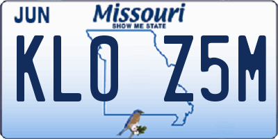 MO license plate KL0Z5M