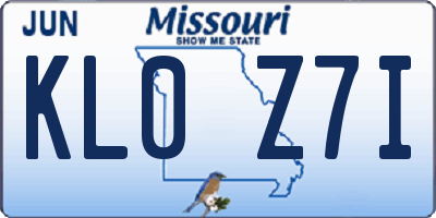 MO license plate KL0Z7I