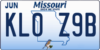 MO license plate KL0Z9B