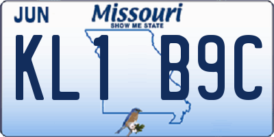 MO license plate KL1B9C