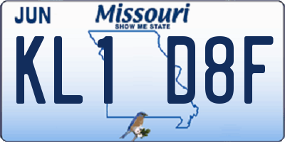 MO license plate KL1D8F