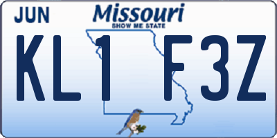MO license plate KL1F3Z