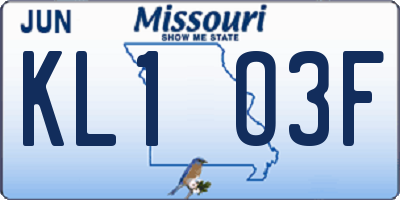 MO license plate KL1O3F