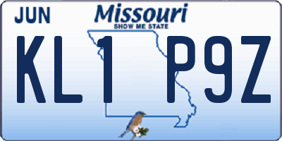 MO license plate KL1P9Z