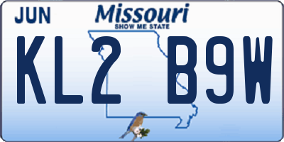 MO license plate KL2B9W