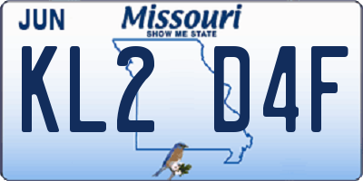 MO license plate KL2D4F
