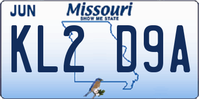 MO license plate KL2D9A