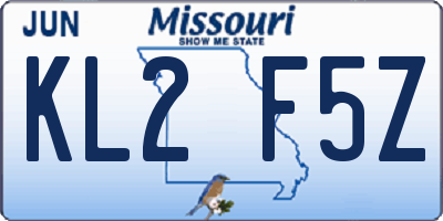 MO license plate KL2F5Z