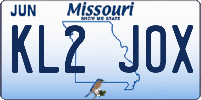 MO license plate KL2J0X