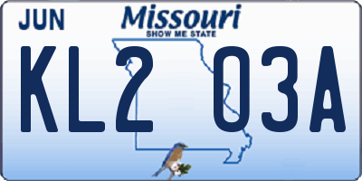MO license plate KL2O3A