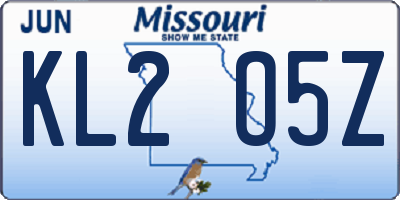 MO license plate KL2O5Z