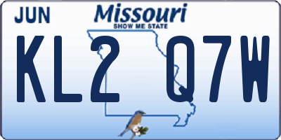 MO license plate KL2Q7W