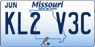 MO license plate KL2V3C