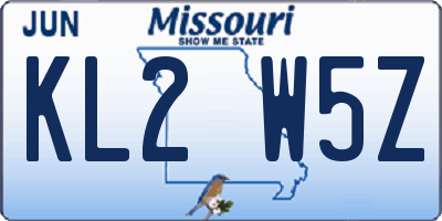 MO license plate KL2W5Z