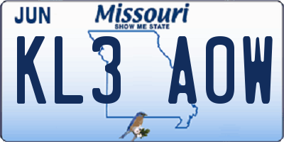 MO license plate KL3A0W